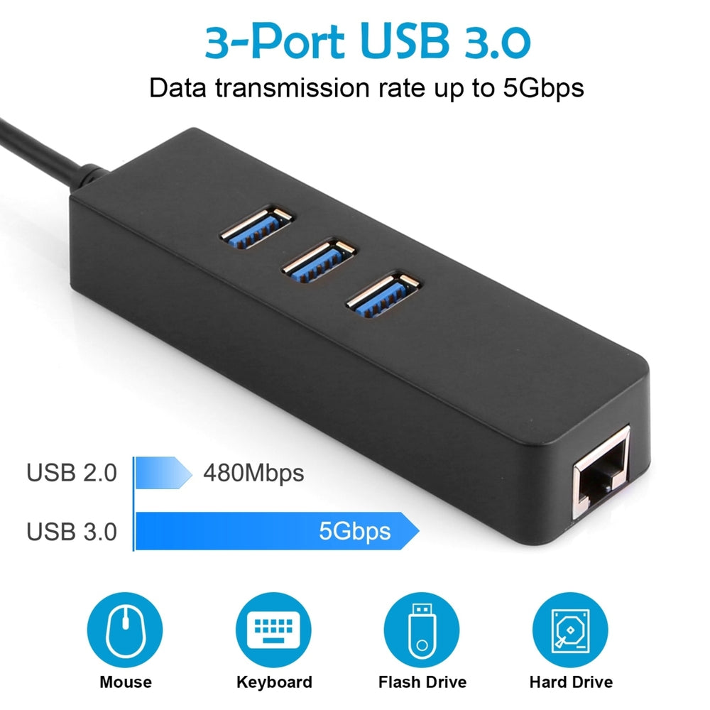 3 Ports USB 3.0 Hub Gigabit Ethernet Adapter Coverter Image 2