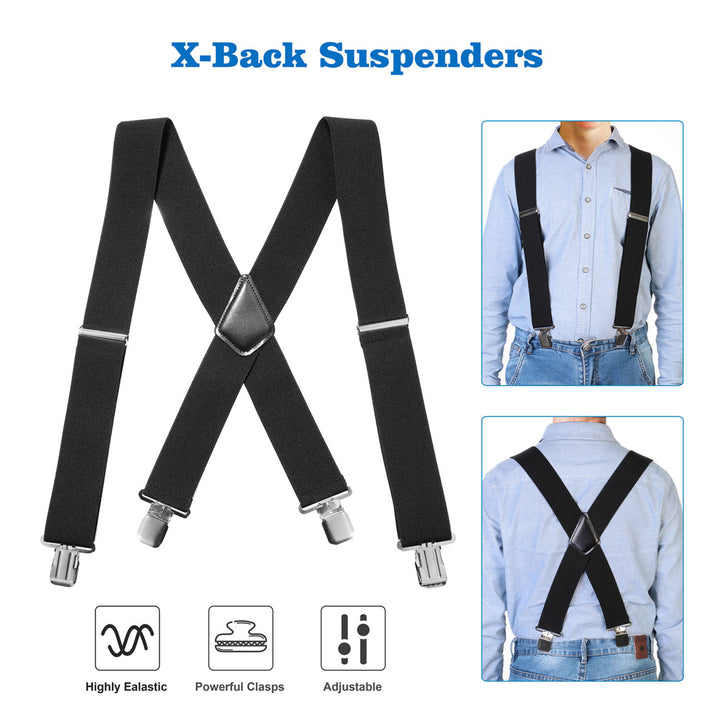 Men X-Back Suspenders Solid Braces Suspenders Heavy Duty 4 Clasps Image 3