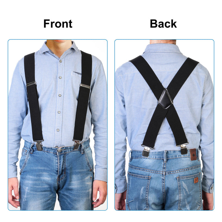 Men X-Back Suspenders Solid Braces Suspenders Heavy Duty 4 Clasps Image 4