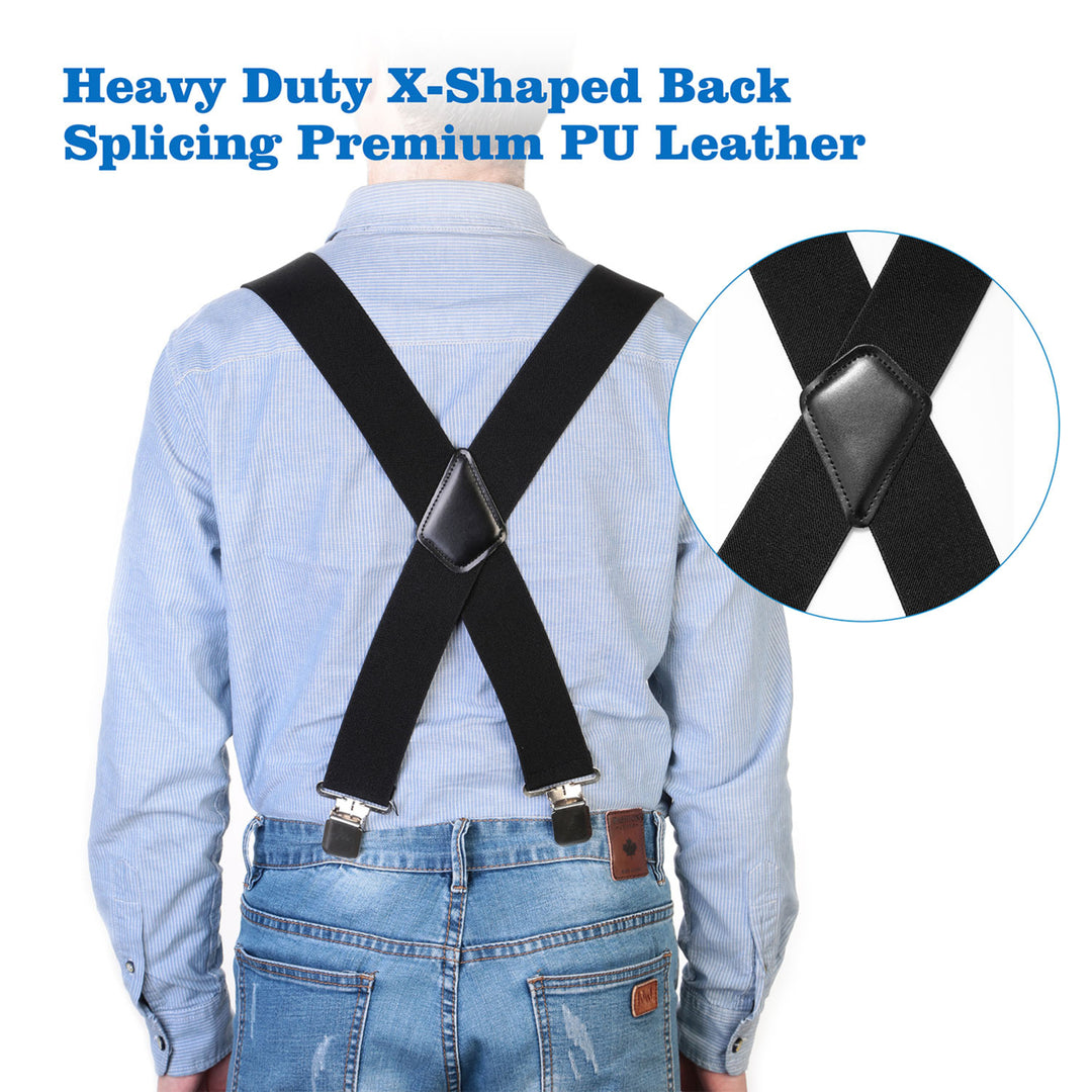 Men X-Back Suspenders Solid Braces Suspenders Heavy Duty 4 Clasps Image 6