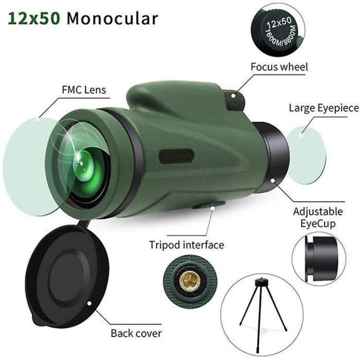 Monocular Scope Telescope Low Light Night Vision With Quick Smartphone Holder 12x50 Hd Image 2