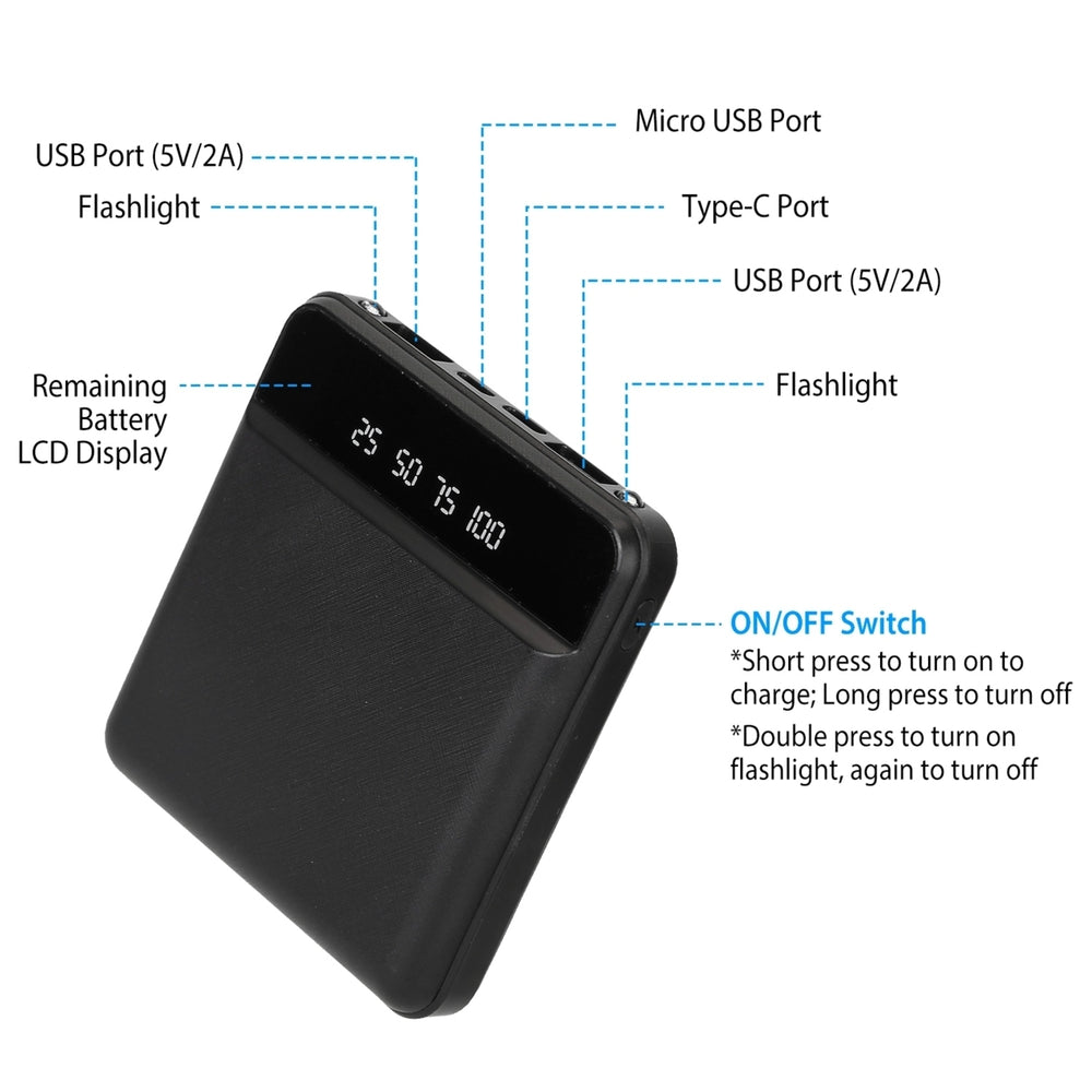 10000mAh Portable Power Bank Mini External Battery Pack Charger Dual USB Ports LCD Display Image 2