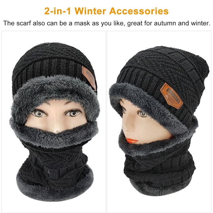 Winter Beanie Hat Scarf Set Unisex Warm Knitting Skull Cap Neck Warmer For Walking Running Hiking Camping Outdoors Gift Image 4