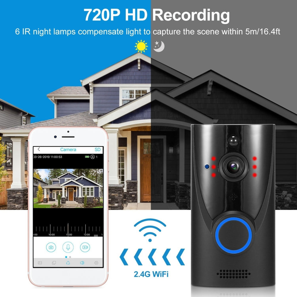 WiFi Video Doorbell Wireless Door Bell 720P HD WiFi Security Camera Two-way Talk Image 2