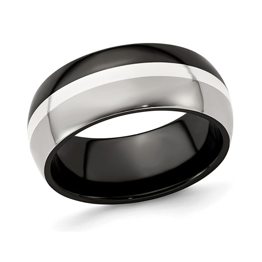 Mens Two-tone Domed Titanium Wedding Band Ring (9mm) Image 1