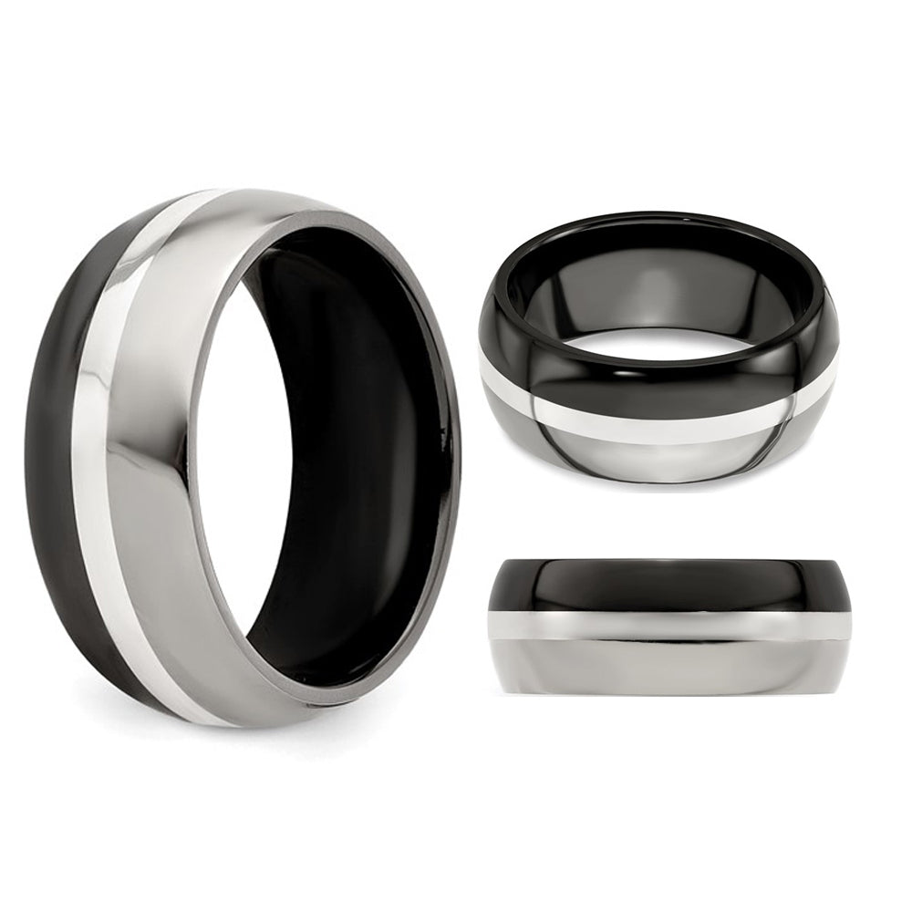 Mens Two-tone Domed Titanium Wedding Band Ring (9mm) Image 2
