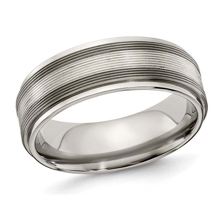 Mens Titanium with Sterling Silver Txtured Lines Band Ring (7.5mm) Image 1