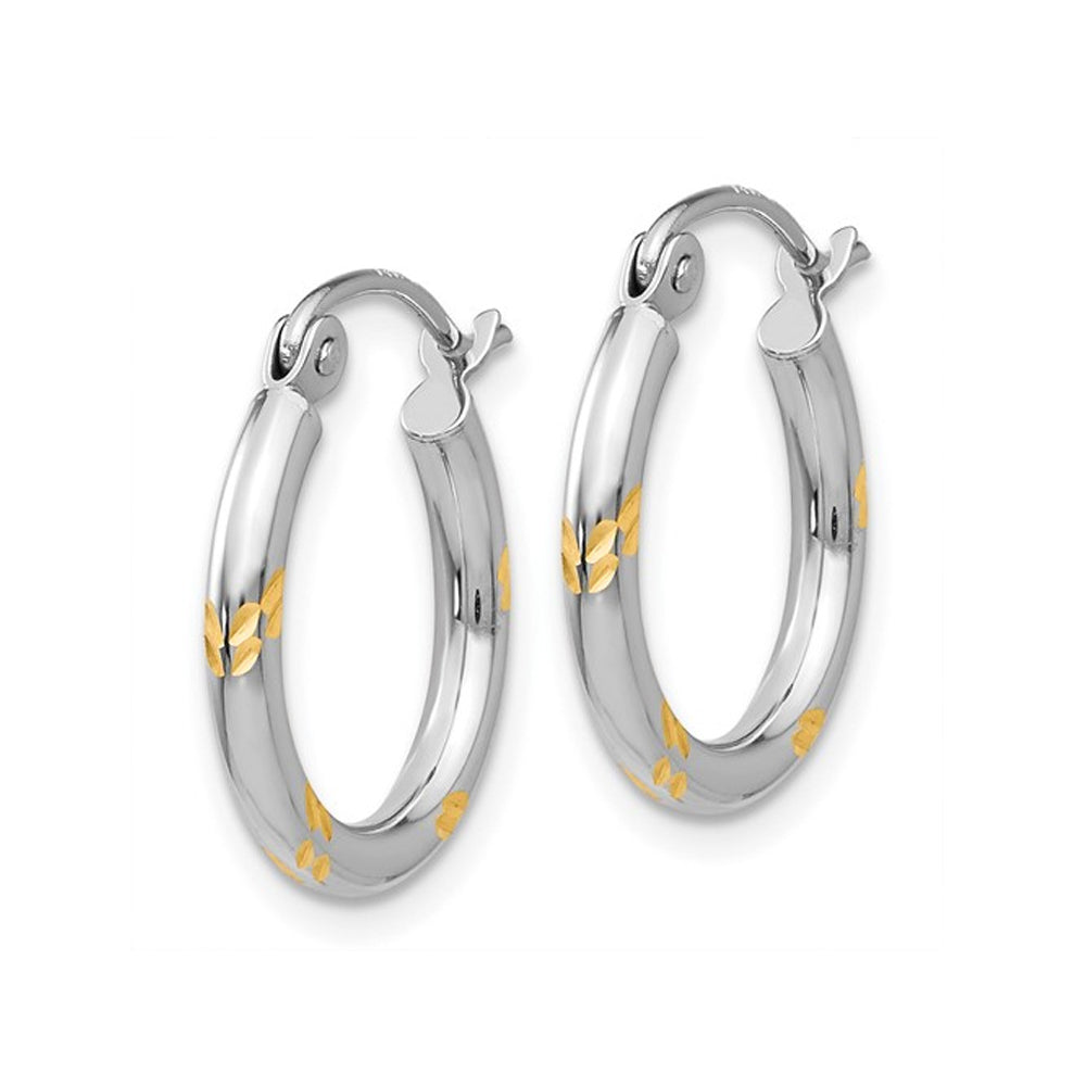 14K White and Yellow Gold Hoop Earrings (2mm Thick) Image 4