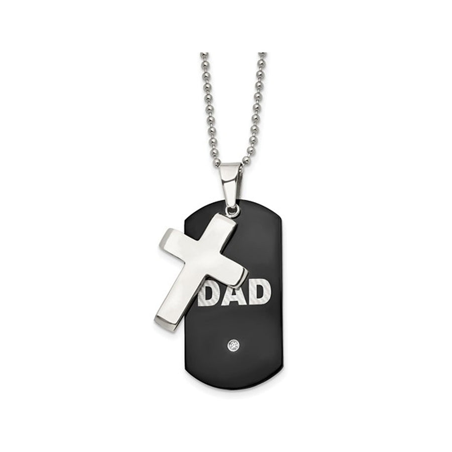 Mens Stainless Steel Black Plated DAD Dog tag and Cross Pendant Necklace with Chain (22 Inches) Image 1