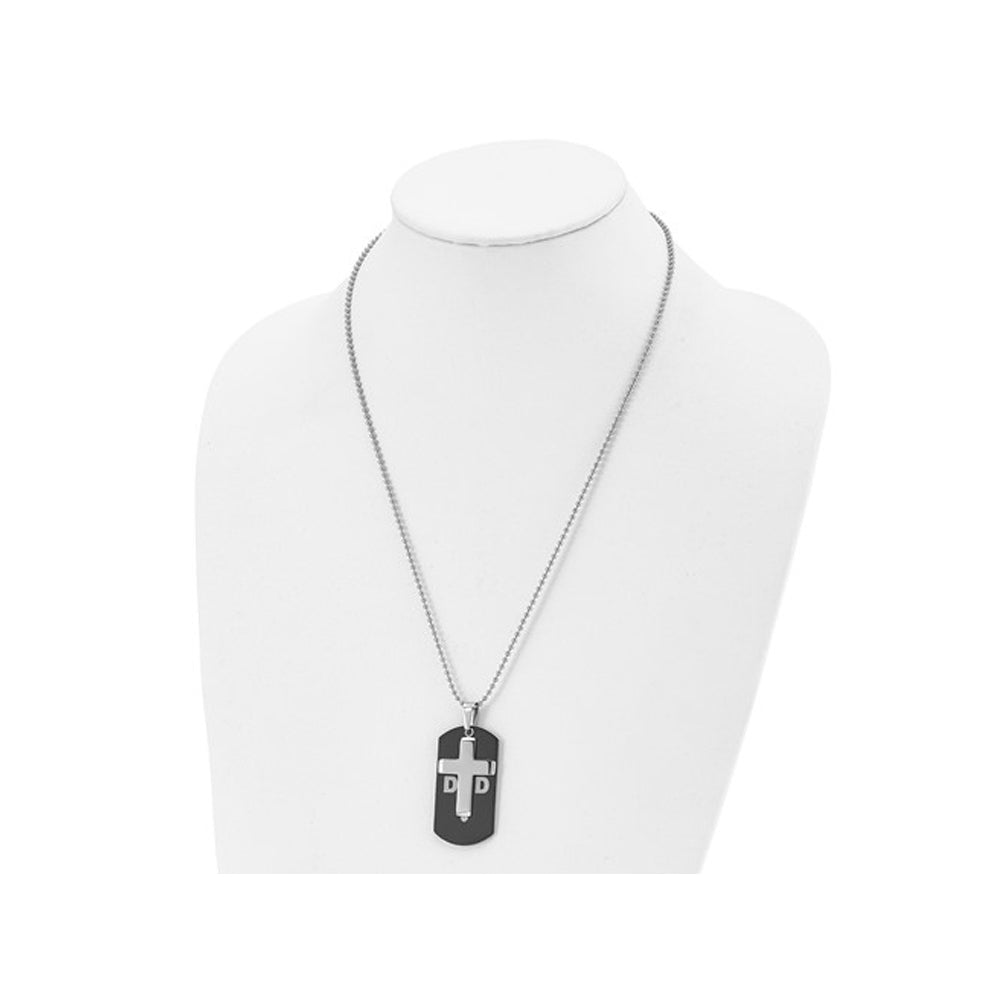 Mens Stainless Steel Black Plated DAD Dog tag and Cross Pendant Necklace with Chain (22 Inches) Image 2