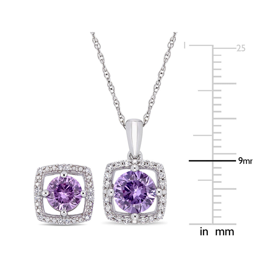 2.20 Carat (ctw) Lab-Created Alexandrite Halo Pendant and Earrings Set in 10K White Gold with Diamonds Image 1
