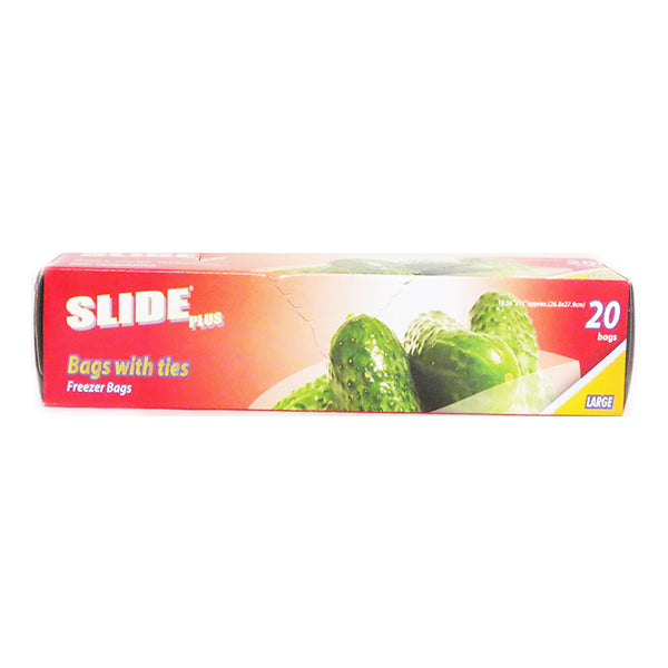 Slide Plus Freezer Large Bags with Ties (20 Bags) Image 1