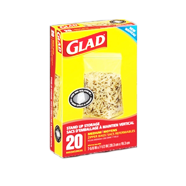 Glad Stand Up Storage Zipper Bags (20 Medium Bags) Image 1