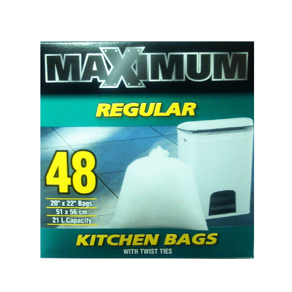 Maximum Regular Kitchen Bags with Twist Ties (48 Bags) Image 1