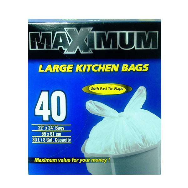 Maximum Large Kitchen Bags with Fast Tie Flaps (40 Bags) Image 1