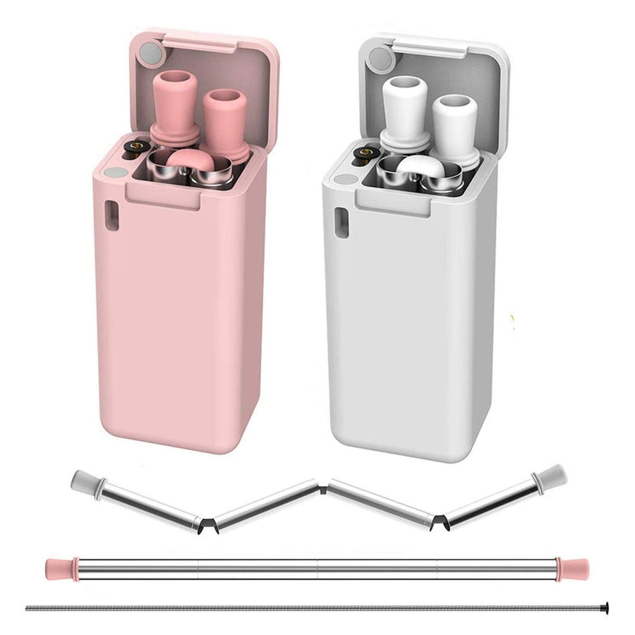 (2 Pack) Folding Drinking Straw Stainless Steel Collapsible Reusable Stainless Straw Drinking Straws Portable with Hard Image 1