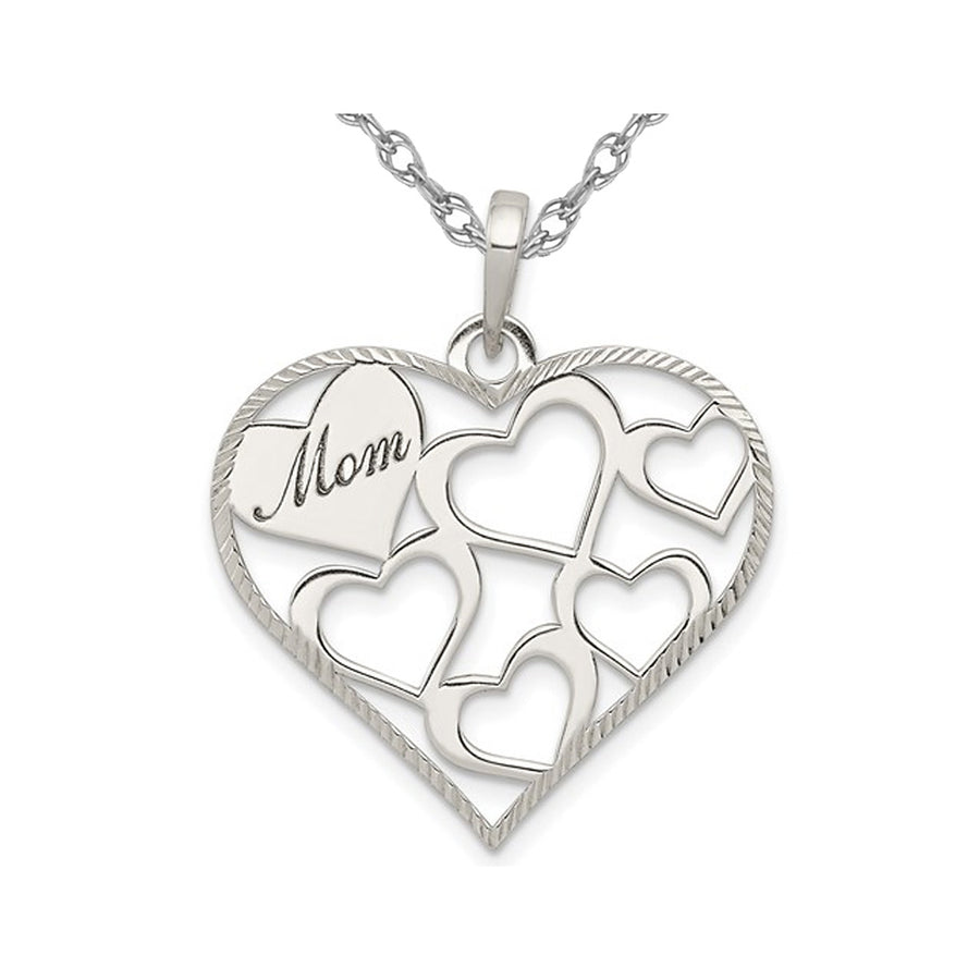 Sterling Silver MOM Engraved Heart Pendant with Chain Image 1