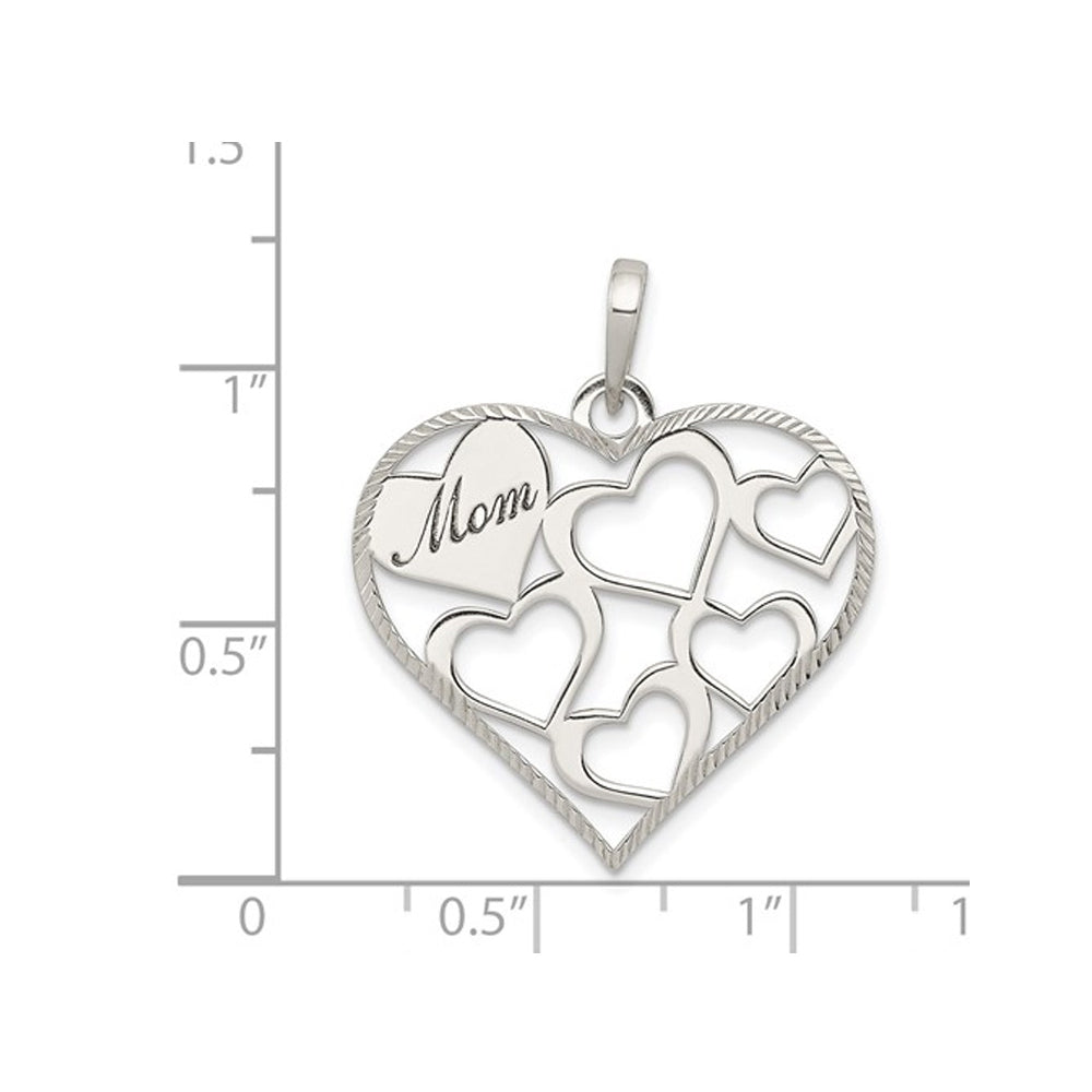 Sterling Silver MOM Engraved Heart Pendant with Chain Image 2
