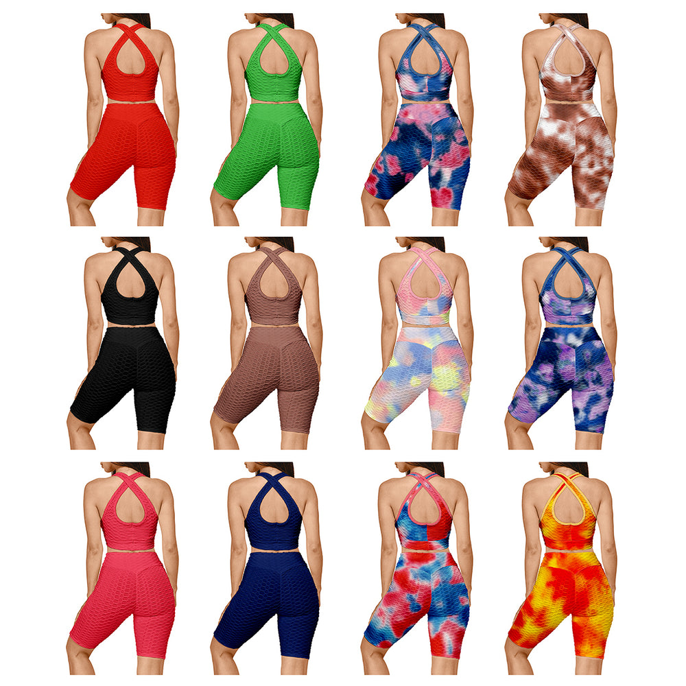 4-Piece Womens Anti Cellulite Sports Bra and High Waisted Biker Shorts Workout Yoga Set Image 2