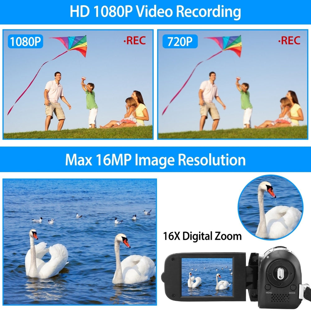 HD 1080P Digital Video Camcorder 2.7in 16X Zoom DV Camera Rotation Rechargeable Kid Camera Image 2