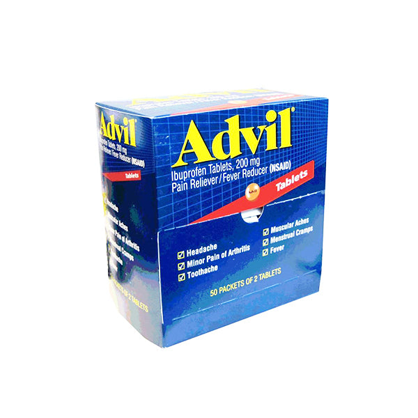 Advil Tablets Pain Reliever 50 Packets of 2 Tablets (200mg each) Image 1