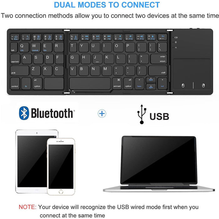 Three-fold Mini Bluetooth Keyboard Wireless Aluminum Alloy Keyboard With Mouse Touchpad Image 4