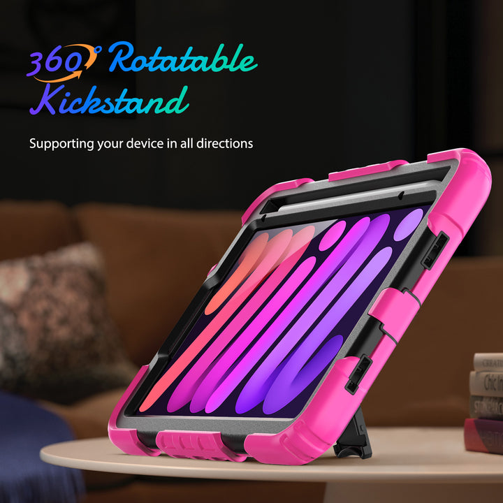 navor Rugged Cover Compatible with iPad Mini 6 (2021)Rotatable Kickstand Shoulder and Hand Strap Shockproof Heavy Duty Image 11