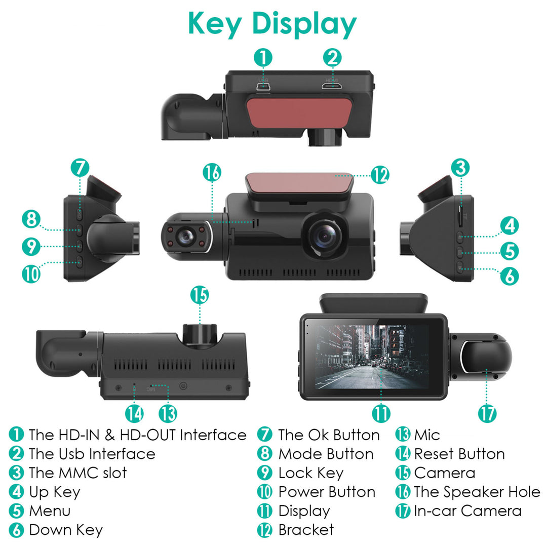 Dual Lens Car DVR Dash Cam Video Recorder 720P Front Inside Camera Loop Recording Night Vision Driving Vehicle Recorder Image 6