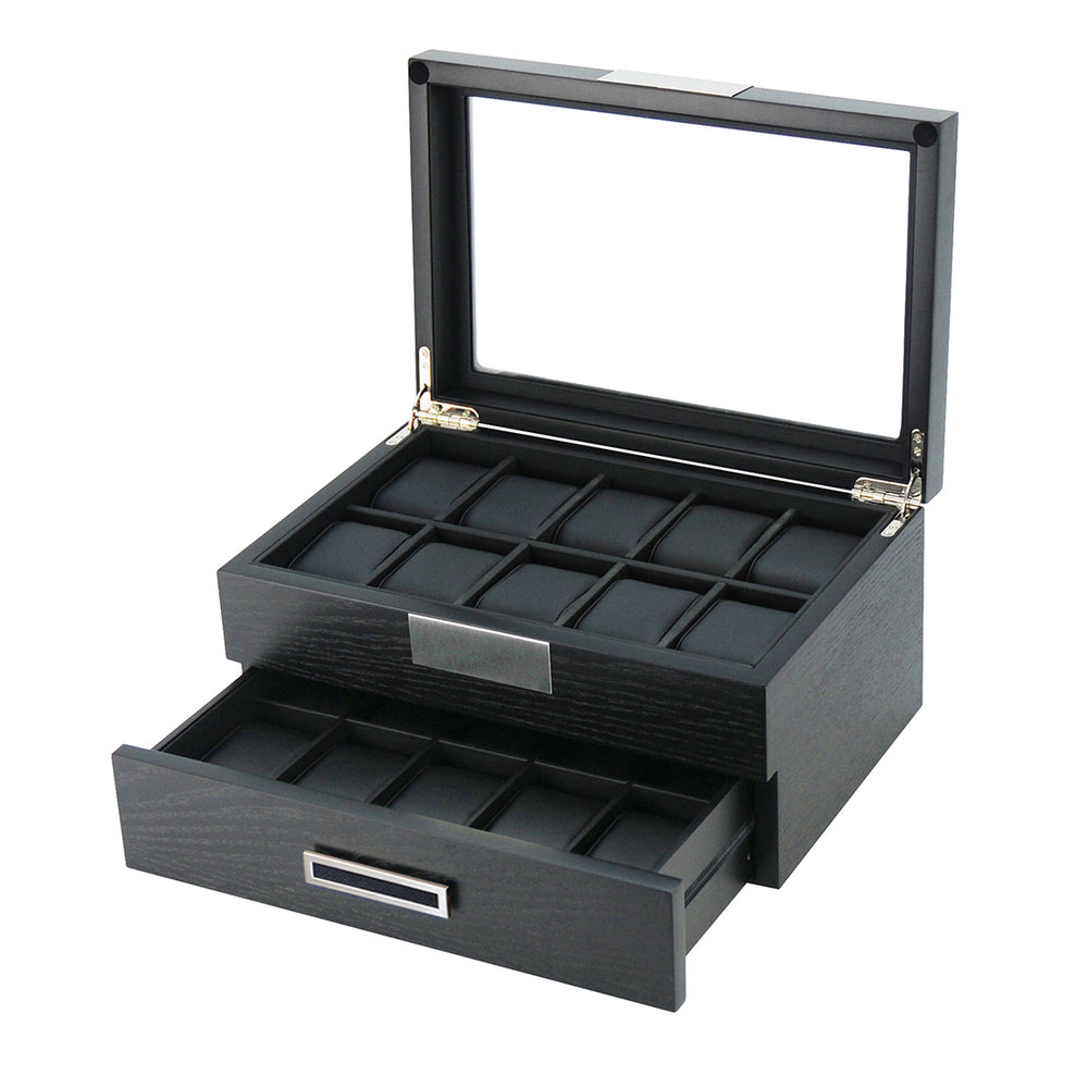 20 Slots Wooden Watch Display Case Glass Top Jewelry Collection Storage Box Organizer for Men and Women Image 2