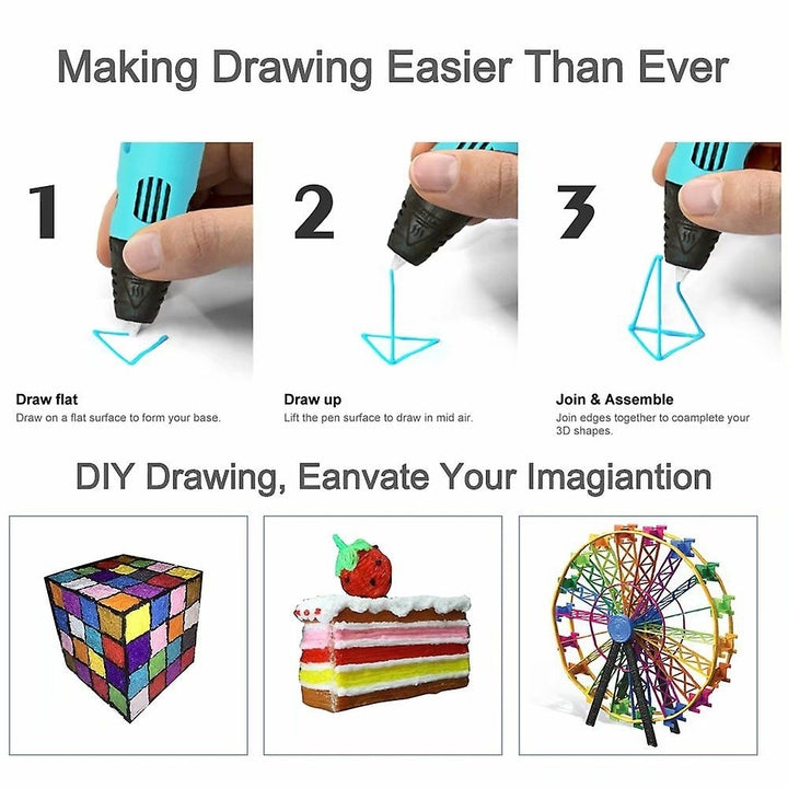3d Printing Pen Kit Diy Printer Drawing Art Pen With 3 Colors 1.75mm Pla Filaments Image 3