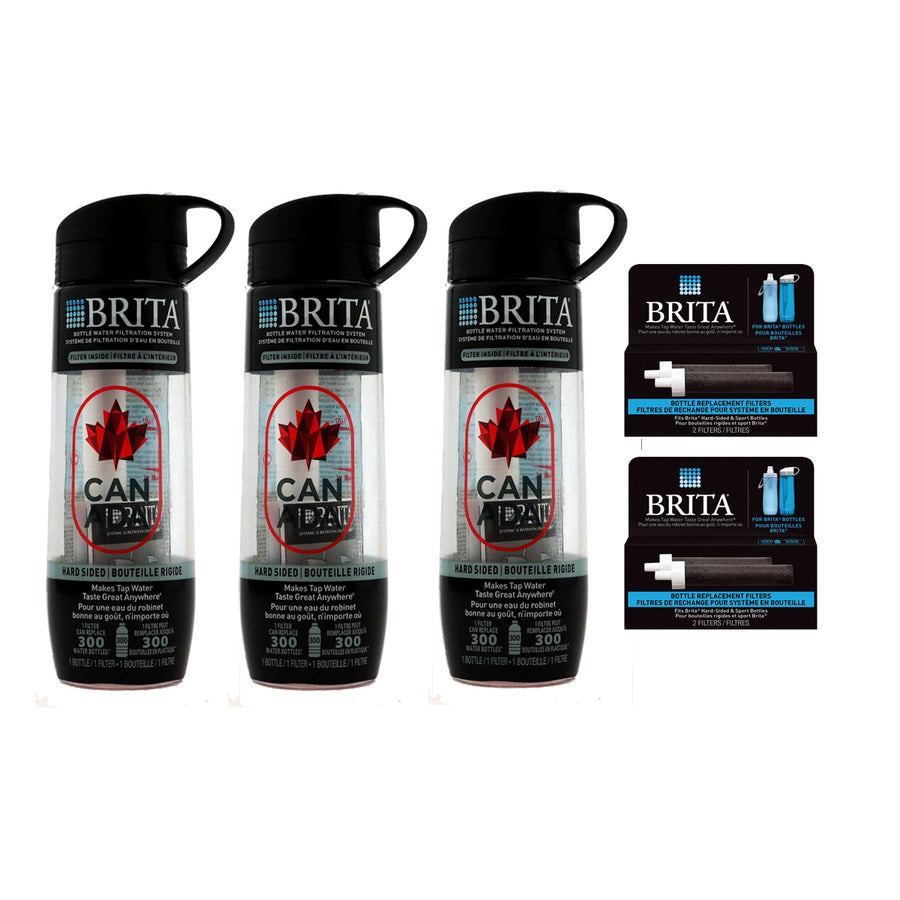 3 x Brita Hard Sided Bottles - Print Canada and 2 Pack2 Filters Image 1