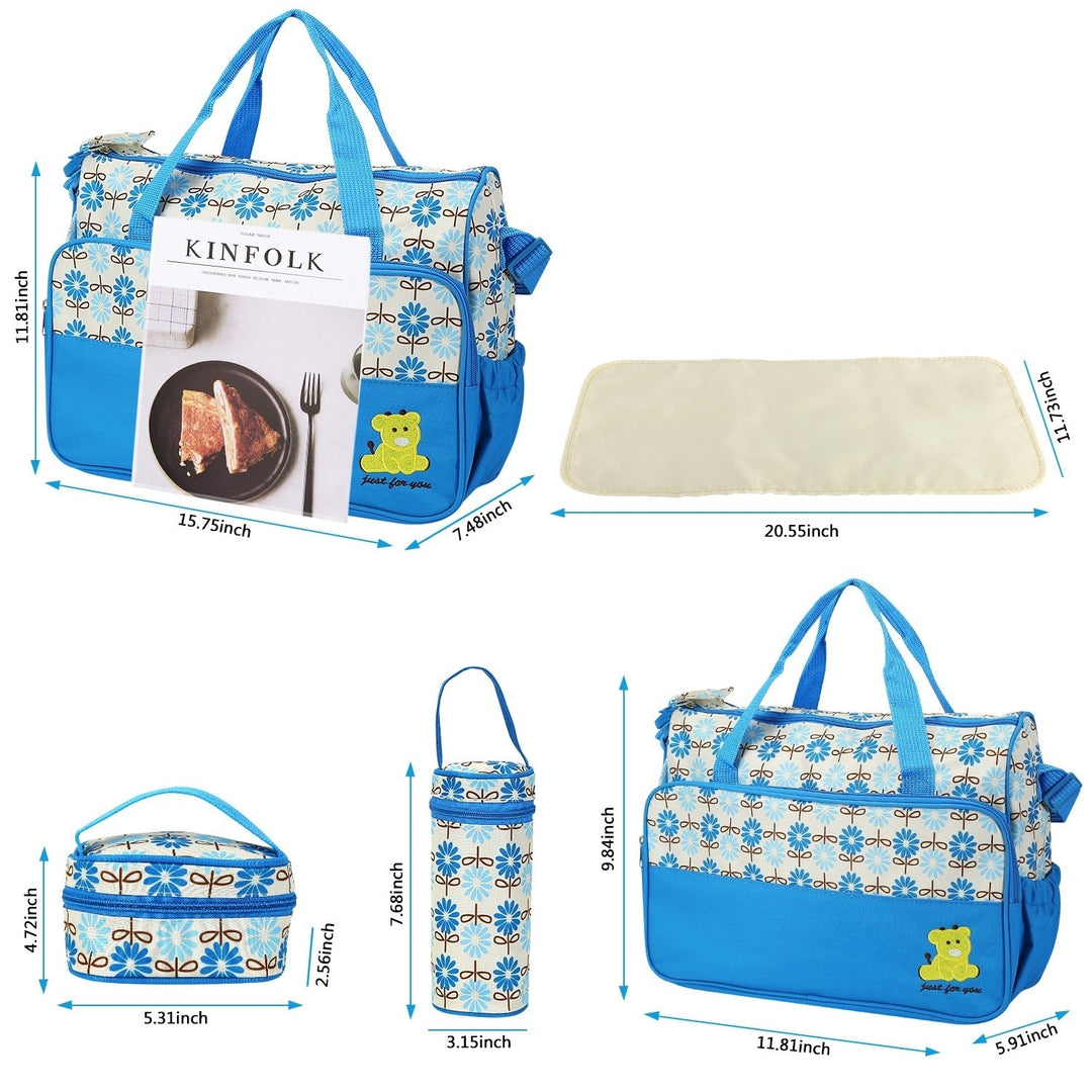 5PCS Baby Nappy Diaper Bags Set Mummy Diaper Shoulder Bags with Nappy Changing Pad Insulated Pockets Image 4