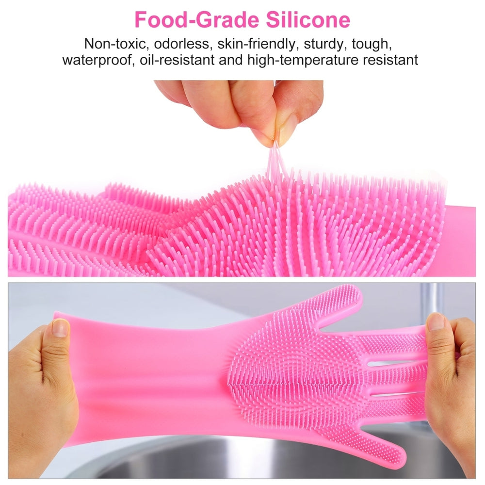 1 Pair Magic Silicone Brush Dishwashing Gloves Cleaning Sponge Pet Scrubber Heat Resistant Wash Gloves Image 2
