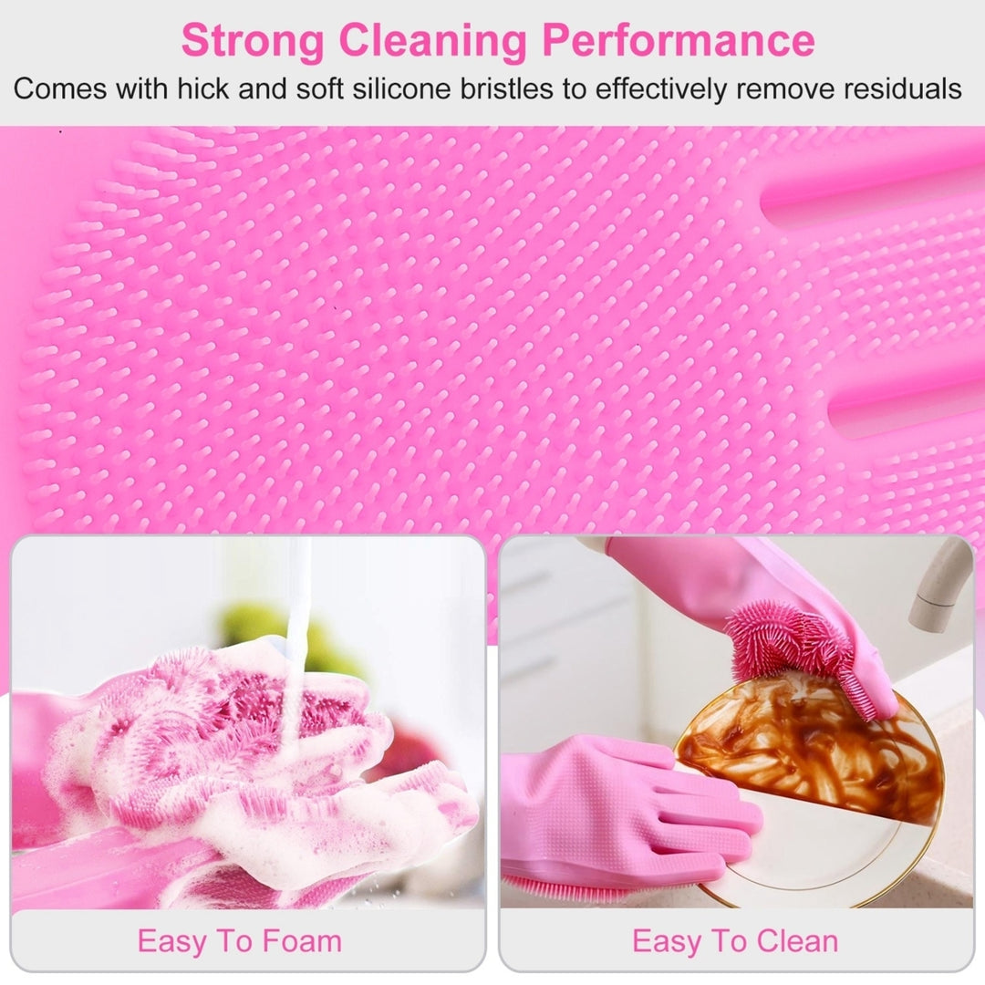 1 Pair Magic Silicone Brush Dishwashing Gloves Cleaning Sponge Pet Scrubber Heat Resistant Wash Gloves Image 3