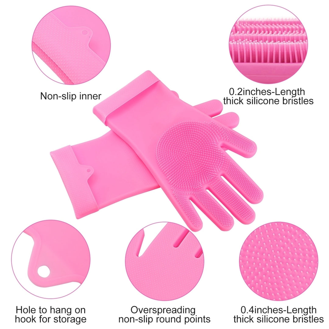 1 Pair Magic Silicone Brush Dishwashing Gloves Cleaning Sponge Pet Scrubber Heat Resistant Wash Gloves Image 4