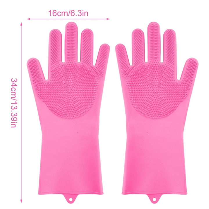 1 Pair Magic Silicone Brush Dishwashing Gloves Cleaning Sponge Pet Scrubber Heat Resistant Wash Gloves Image 7