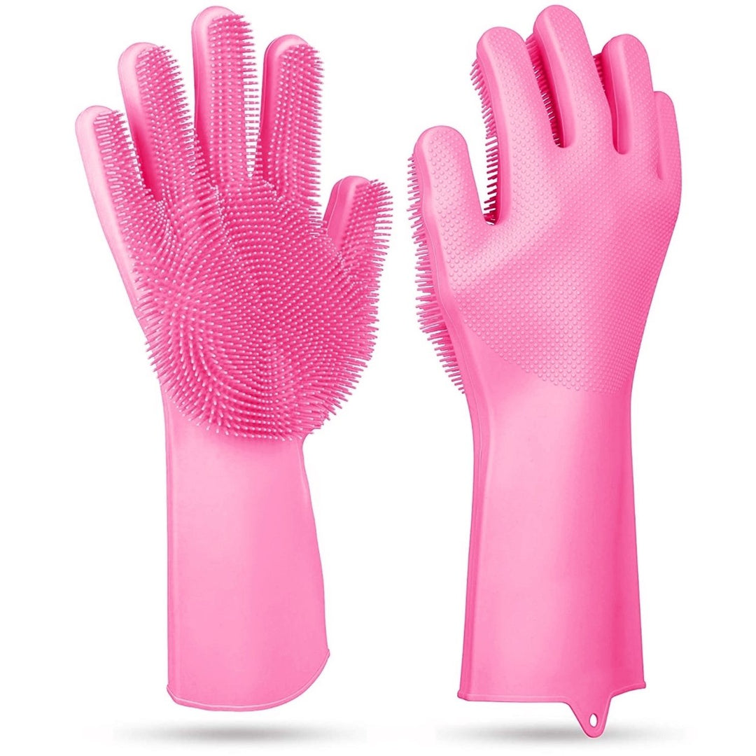 1 Pair Magic Silicone Brush Dishwashing Gloves Cleaning Sponge Pet Scrubber Heat Resistant Wash Gloves Image 8