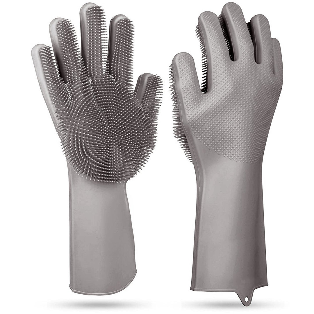 1 Pair Magic Silicone Brush Dishwashing Gloves Cleaning Sponge Pet Scrubber Heat Resistant Wash Gloves Image 9