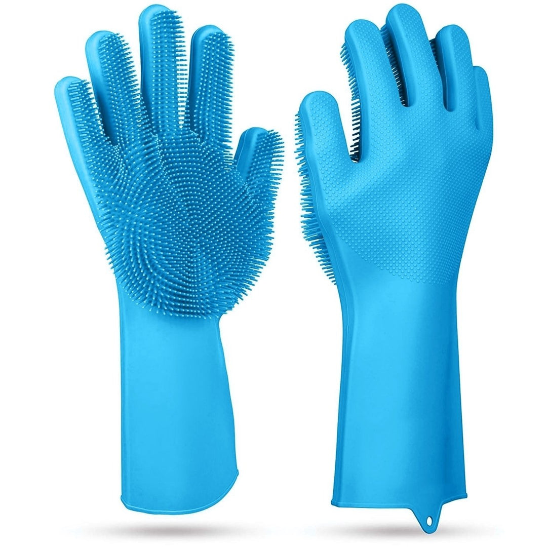 1 Pair Magic Silicone Brush Dishwashing Gloves Cleaning Sponge Pet Scrubber Heat Resistant Wash Gloves Image 10