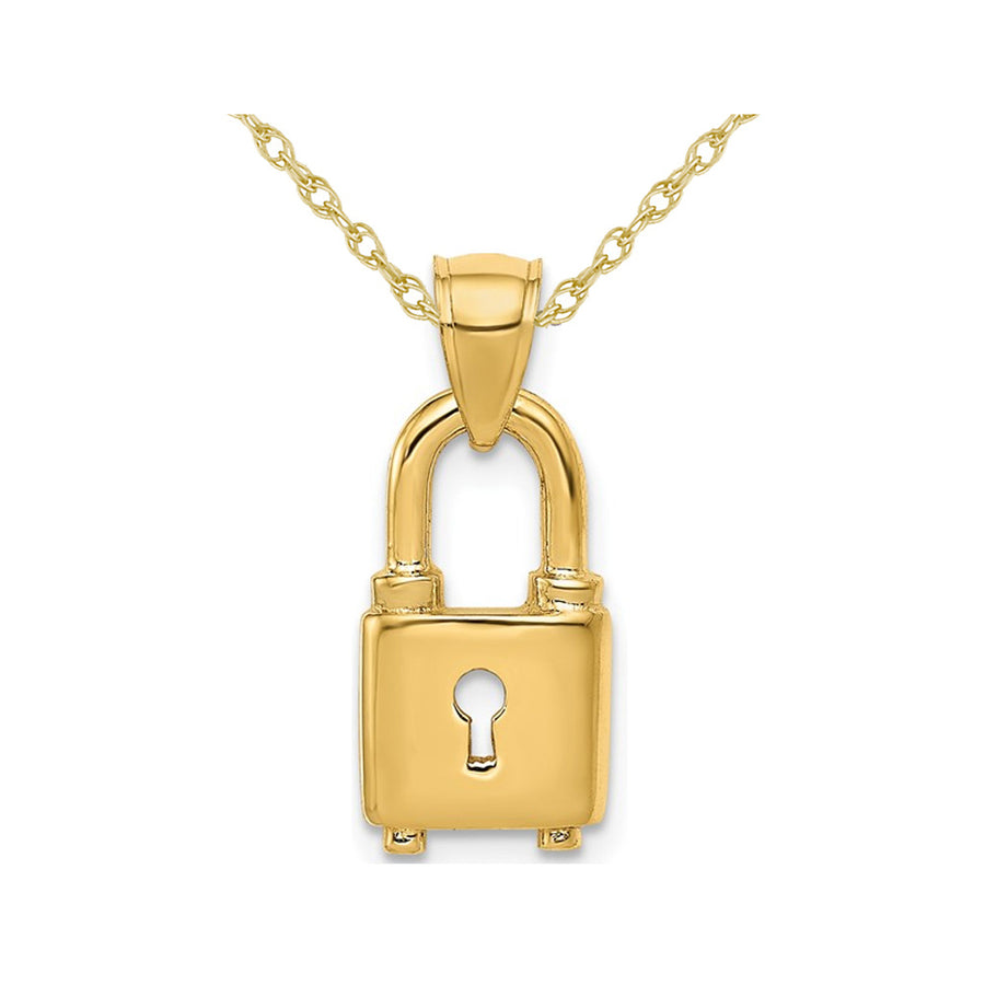 14K Yellow Gold Lock Charm Pendant Necklace with Chain Image 1