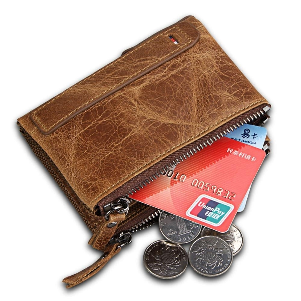 Genuine Leather Wallet Purses Coin Purse Small Portomonee Bifold Wallet Image 2