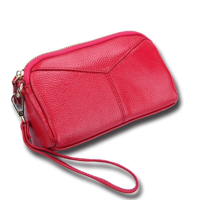 fine Genuine Cow Leather Women Day Clutch Bags Handbag Famous Brands Lady Wristlet Evening Party Wallet Image 2