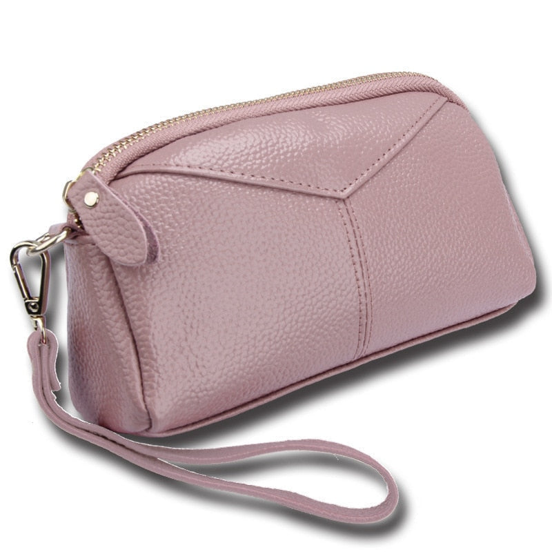 fine Genuine Cow Leather Women Day Clutch Bags Handbag Famous Brands Lady Wristlet Evening Party Wallet Image 6