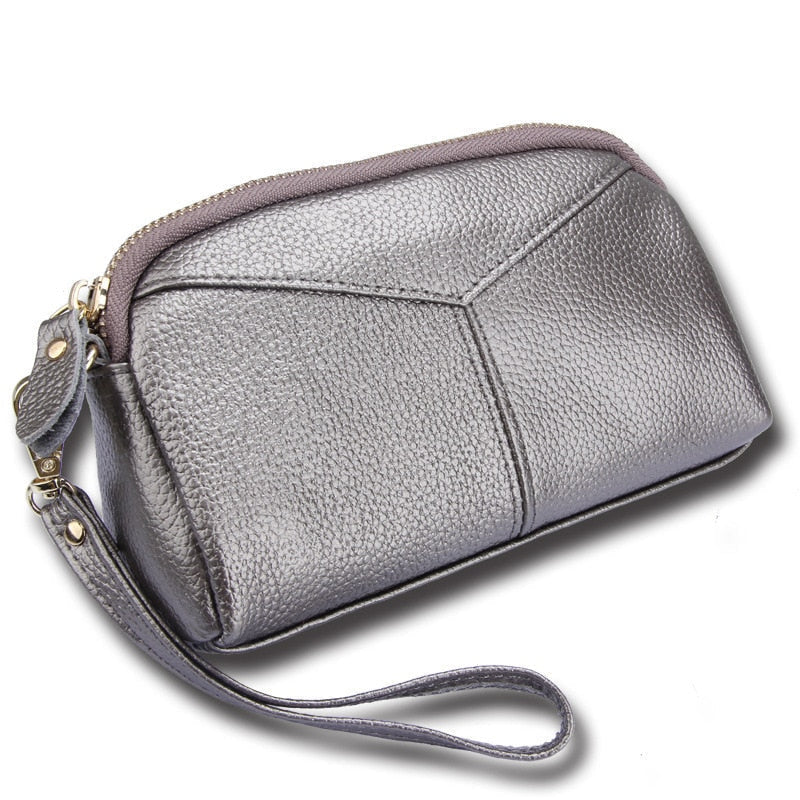 fine Genuine Cow Leather Women Day Clutch Bags Handbag Famous Brands Lady Wristlet Evening Party Wallet Image 9