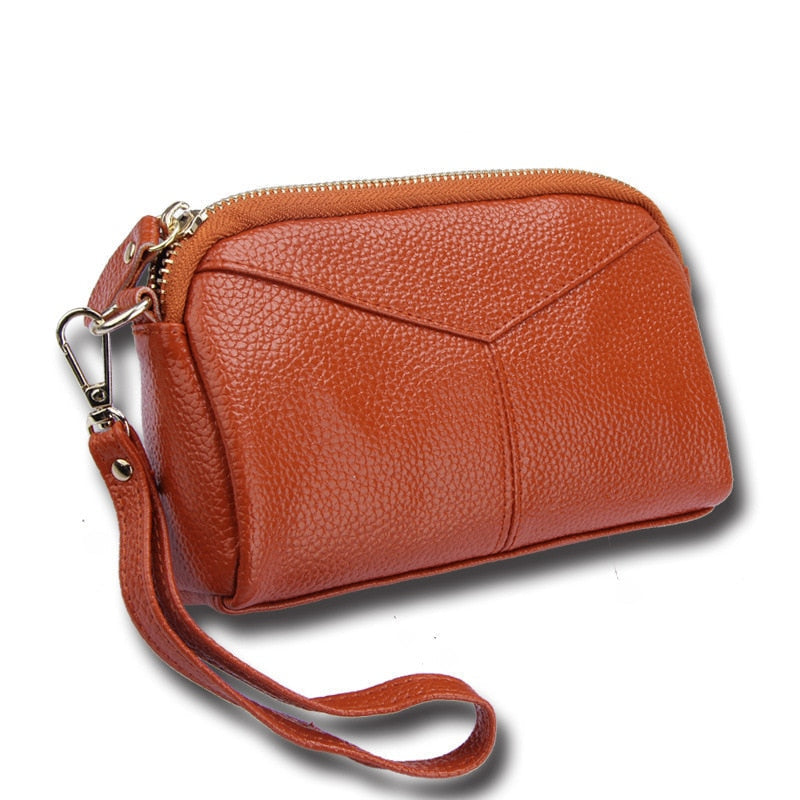 fine Genuine Cow Leather Women Day Clutch Bags Handbag Famous Brands Lady Wristlet Evening Party Wallet Image 10
