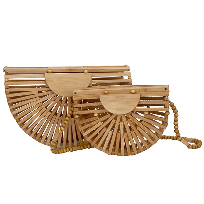 Luxury handbag for women shoulder bag semicircle bamboo woven beach bag Mobile Phone Wallet Image 1