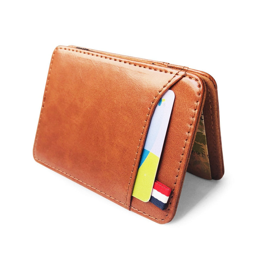 Fashion Slim Mens Leather Magic Wallet Korea Designer Credit Card Holder Women Small Cash Clip Bilfold Man Clamps for Image 1