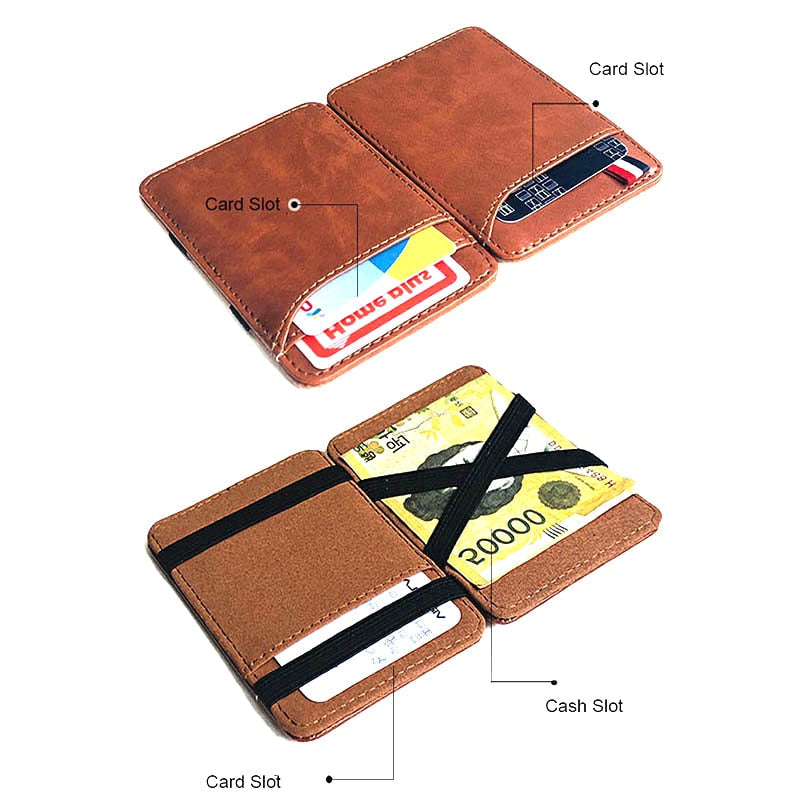 Fashion Slim Mens Leather Magic Wallet Korea Designer Credit Card Holder Women Small Cash Clip Bilfold Man Clamps for Image 2
