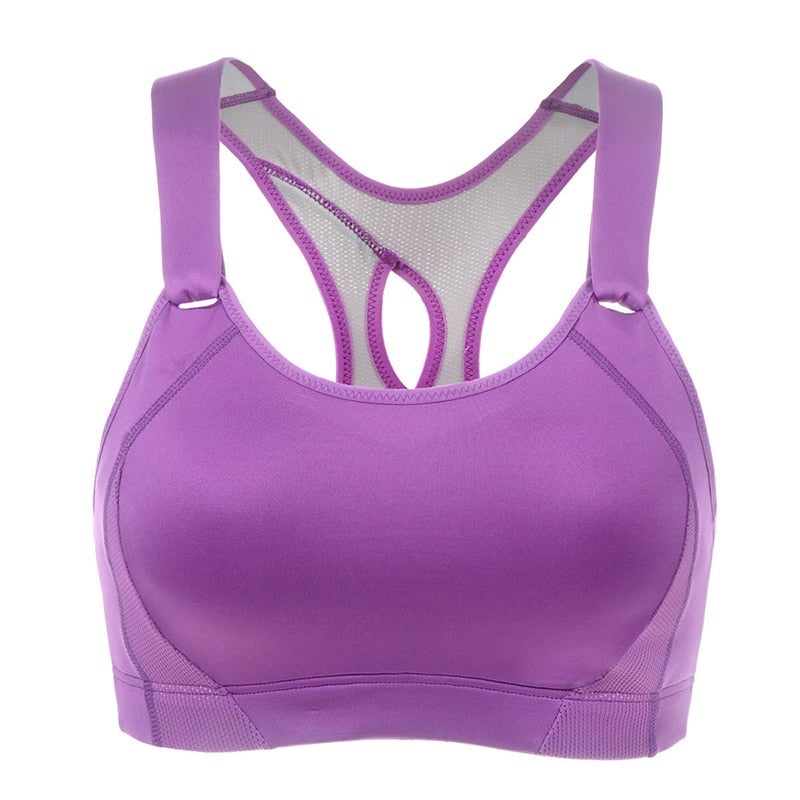 Womens Seamless High Impact Quick Drying Full Coverage Padded Wirefree Racerback Workout Bra Pink / Purple Image 2