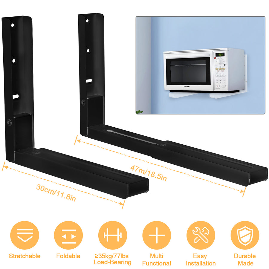 2Pcs Microwave Brackets Adjustable Wall Mount Shelf Heavy Duty Carbon Steel Wall Microwave Cradle Image 1
